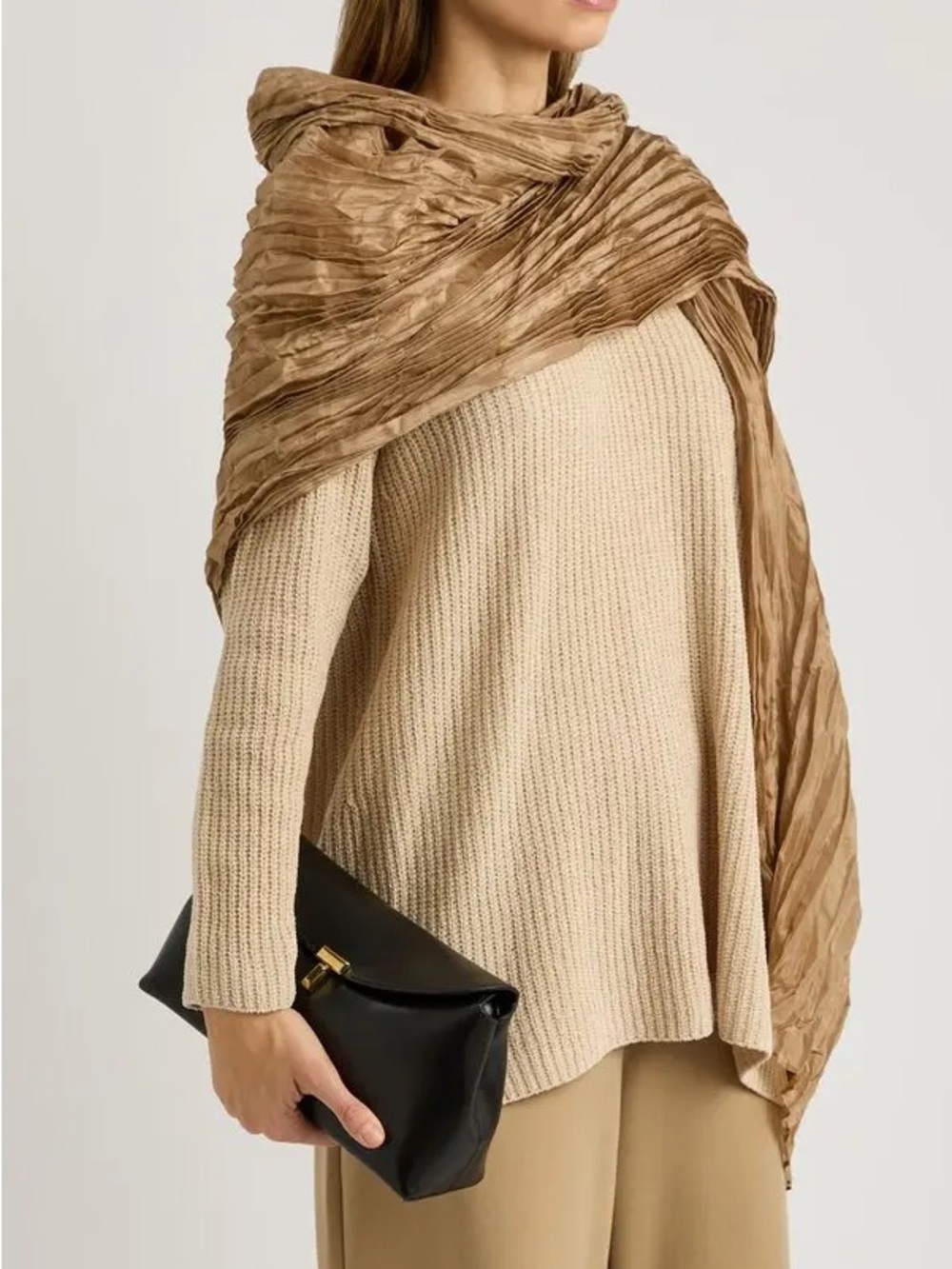 Eileen Fisher Whisper Pleated Silk Scarf (Beige)